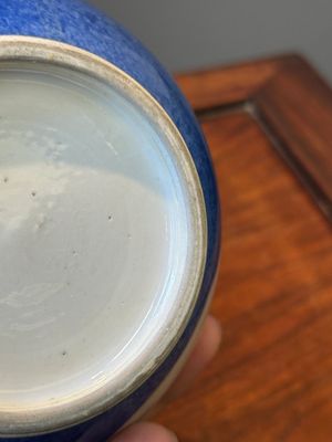 Een paar Chinese famille verte kalebasvazen met kostbaarheden en poederblauwe fondkleur, Kangxi — foto 18