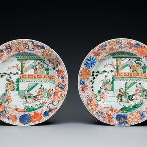 Een paar Chinese famille verte 'Keizer Yang' schotels, Kangxi — foto 2