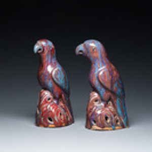 Een paar Chinese flambé-geglazuurde vogels, 19e eeuw — foto 2