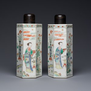 A pair of Chinese famille verte square tea caddies, Kangxi — foto 2
