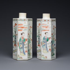 A pair of Chinese famille verte square tea caddies, Kangxi — foto 3