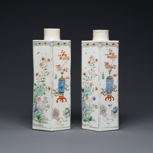A pair of Chinese famille verte square tea caddies, Kangxi — foto 4