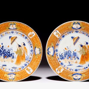 Een paar Chinese Imari borden naar Cornelis Pronk: "De Parasoldames", ca. 1736-1738 — foto 1