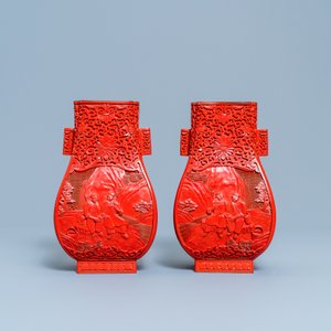 Een paar Chinese lakwerk vazen met Culturele Revolutie decor, 20e eeuw — foto 2