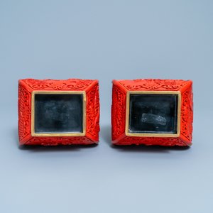 Een paar Chinese lakwerk vazen met Culturele Revolutie decor, 20e eeuw — foto 7