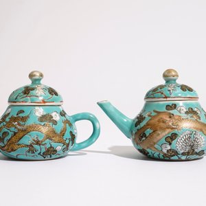 Een paar Chinese miniatuur theepotten en deksel in Dayazhai stijl, 19e eeuw — foto 2