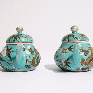 Een paar Chinese miniatuur theepotten en deksel in Dayazhai stijl, 19e eeuw — foto 3