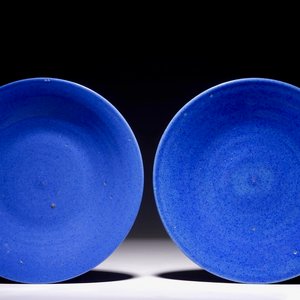 Een paar Chinese monochroom blauwe schotels, 19e eeuw — foto 1
