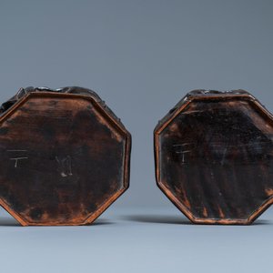 Een paar Chinese octagonale kommen met trigrammen, Tongzhi merk en periode — foto 8