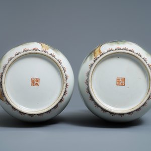 Een paar Chinese polychrome vazen met arenden, gesign. Cheng Yiting (1885-1948), gedat. 1931 — foto 6