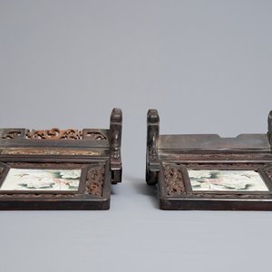 Een paar Chinese qianjiang cai houten tafelschermen, Shen De Tang Zhi merk, 19/20e eeuw — foto 6