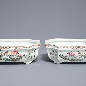 Een paar Chinese qianjiang cai jardinières, 19/20e eeuw — foto 1