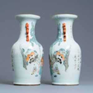 Een paar Chinese qianjiang cai vazen, 19/20e eeuw — foto 2