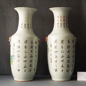 Een paar Chinese qianjiang cai vazen met kraanvogels bij lotusbloemen, 19/20e eeuw — foto 8