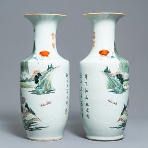 Een paar Chinese qianjiang cai vazen met landschappen, 19/20e eeuw — foto 2