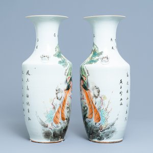 Een paar Chinese qianjiang cai vazen met vogels, 19/20e eeuw — foto 4