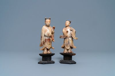 Een paar Chinese Shoushan zeepstenen figuren, Kangxi
