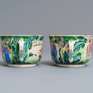 Een paar Chinese 'Van Speyk' Canton famille rose koppen en schotels, gedat. 1831 — foto 7