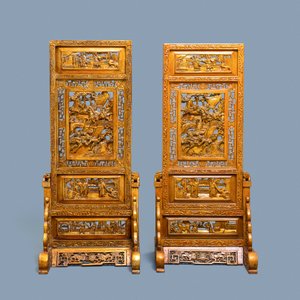 Een paar Chinese vergulde houten schermen voor de Straits of Peranakan markt, 19e eeuw — foto 2