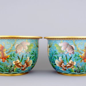 Een paar Chinese viskommen in cloisonné, 19/20e eeuw — foto 2
