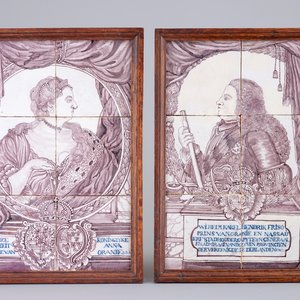 Een paar Delftse tegeltableaus met Willem IV & Anna van Oranje-Nassau, 18e eeuw — foto 1