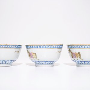 Een paar en een set van drie Chinese kommen met qianjiang cai decor, 19/20e eeuw — foto 5