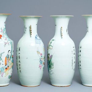 Een paar en twee enkele Chinese famille rose vazen, 19/20e eeuw — foto 2