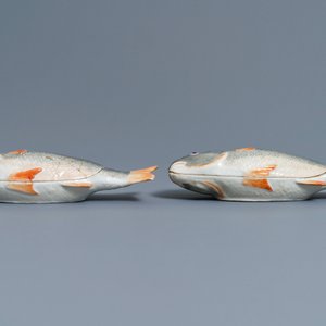 Een paar fraaie Chinese visvormige terrines met deksels, Qianlong — foto 9