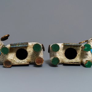 Een paar grote Chinese cloisonné modellen van olifanten, 19e eeuw — foto 6
