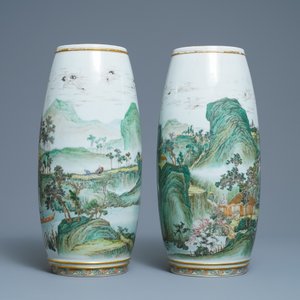 Een paar Japanse Satsuma vazen met landschapsdecor, Meiji, 19e eeuw — foto 4