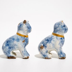 Een paar kleine polychrome Delftse modellen van katten, 18e eeuw — foto 3