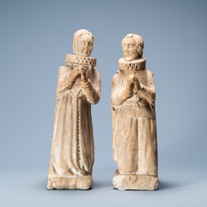 Een paar marmeren figuren van de biddende aartshertog van Oostenrijk, Albert VII en zijn vrouw, Isabella, wellicht Vlaanderen, 17e eeuw — foto 2