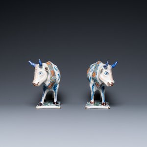 Een paar polychrome Delftse koeien op basissen met kikkers, 18e eeuw — foto 3