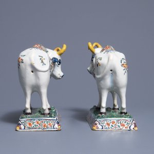 Een paar polychrome Delftse koeien op basissen met kikkers, 18e eeuw — foto 2