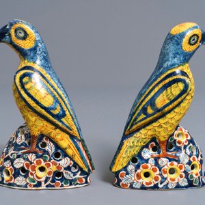 Een paar polychrome Delftse modellen van papegaaien, 18e eeuw — foto 4