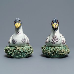 Een paar polychrome Delftse terrines in de vorm van eenden, 18e eeuw — foto 5