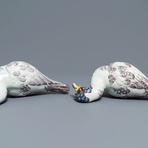 Een paar polychrome Delftse terrines in de vorm van eenden, 18e eeuw — foto 9