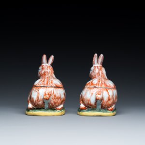 Een paar polychrome Delftse terrines in de vorm van hazen, 18e eeuw — foto 4