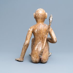 Een paar polychrome houten figuren van apen, Zuid-Oost Azië, 19e eeuw — foto 4