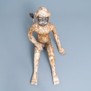 Een paar polychrome houten figuren van apen, Zuid-Oost Azië, 19e eeuw — foto 6