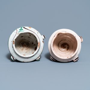 Een paar Spaanse polychrome aardewerken vijzels, 16/17e eeuw — foto 6