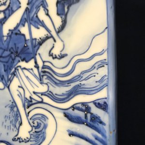Een paar vierkante Chinese blauw-witte theebussen met onsterfelijken, Wanli — foto 16