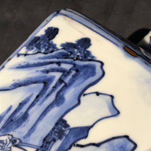 Een paar vierkante Chinese blauw-witte theebussen met onsterfelijken, Wanli — foto 21