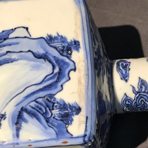 Een paar vierkante Chinese blauw-witte theebussen met onsterfelijken, Wanli — foto 24