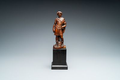 Een palmhouten figuur van David met het hoofd van Goliath, 17e eeuw