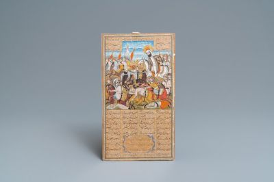 Een Perzische miniatuur met een strijdscène, 19e eeuw