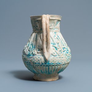 Een Perzische turquoise kan met kalligrafisch reliëfdecor, Kashan, 13/14e eeuw — foto 3