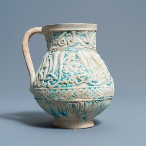 Een Perzische turquoise kan met kalligrafisch reliëfdecor, Kashan, 13/14e eeuw — foto 4