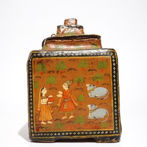 Een polychome beschilderde papier maché voorraadkist met deksel, wellicht India, 19e eeuw — foto 5