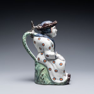 Een polychrome aardewerken 'Jacqueline' dekselkan, Rijsel, Frankrijk, 18e eeuw — foto 3